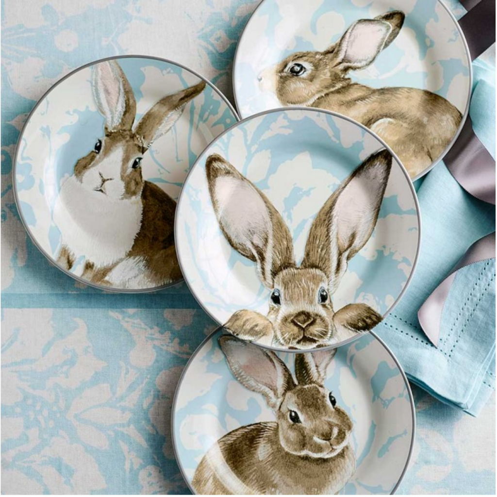 Set 4 Williams-Sonoma Spring Garden Bunny Bowls Easter Dinnerware NEW In Box 