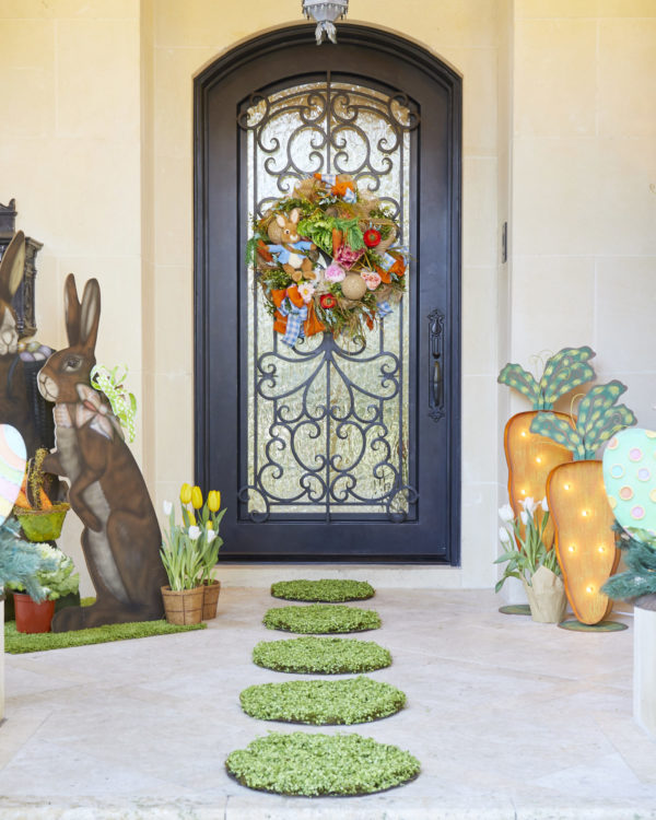 easter decor, easter, entryway, bunnies, carrots, wreath
