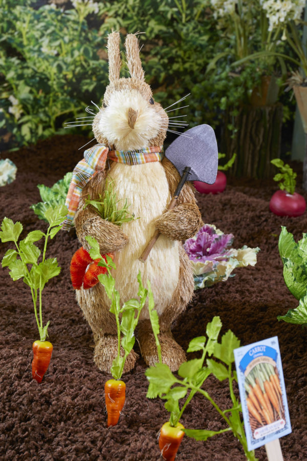 easter decor, easter bunny, easter rabbit, easter, carrots, garden, cabbage