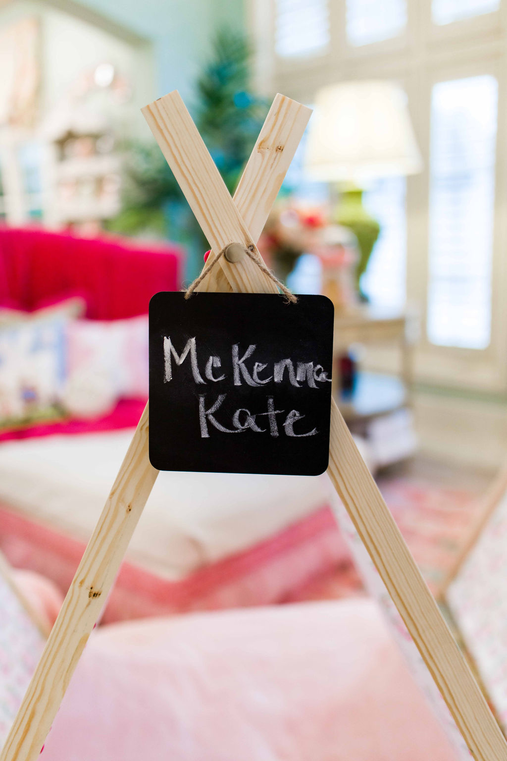 Turtle Creek Lane shows how to decorate for a unicorn birthday party with kids' teepees from Briarwood Design Co that have chalkboard signs with the girls names!