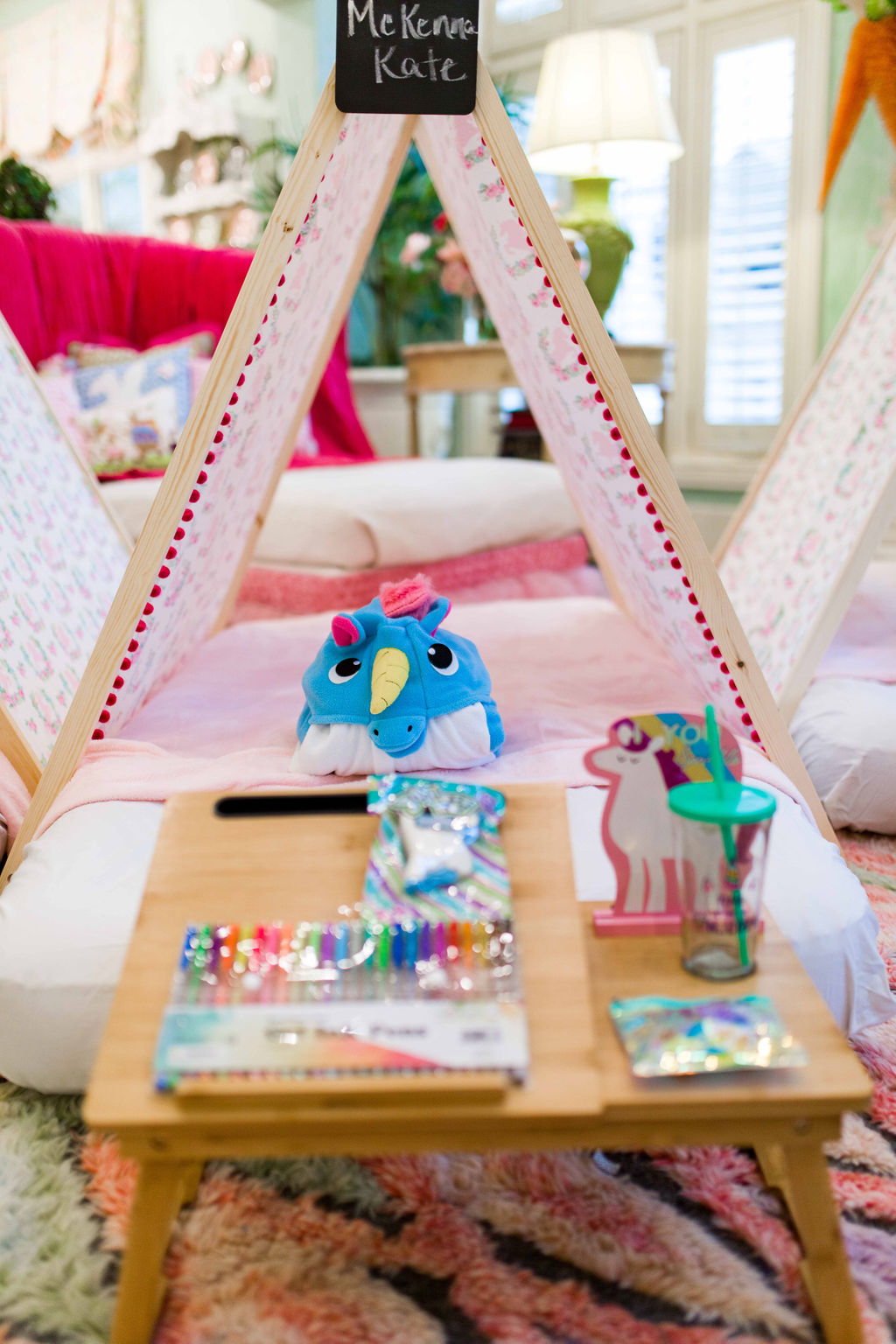 Turtle Creek Lane interior decorator shows how to do a unicorn birthday party with sleepover tents from Briarwood Design Co