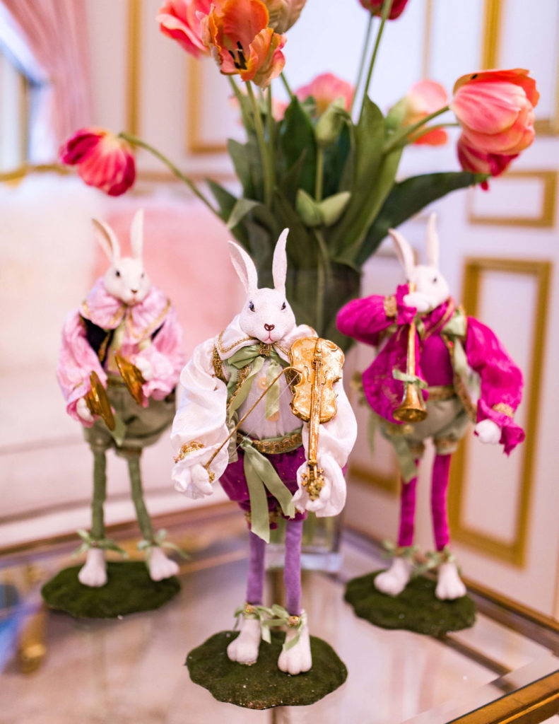 Turtle Creek Lane home decor blog Easter family room, Easter bunny figurines