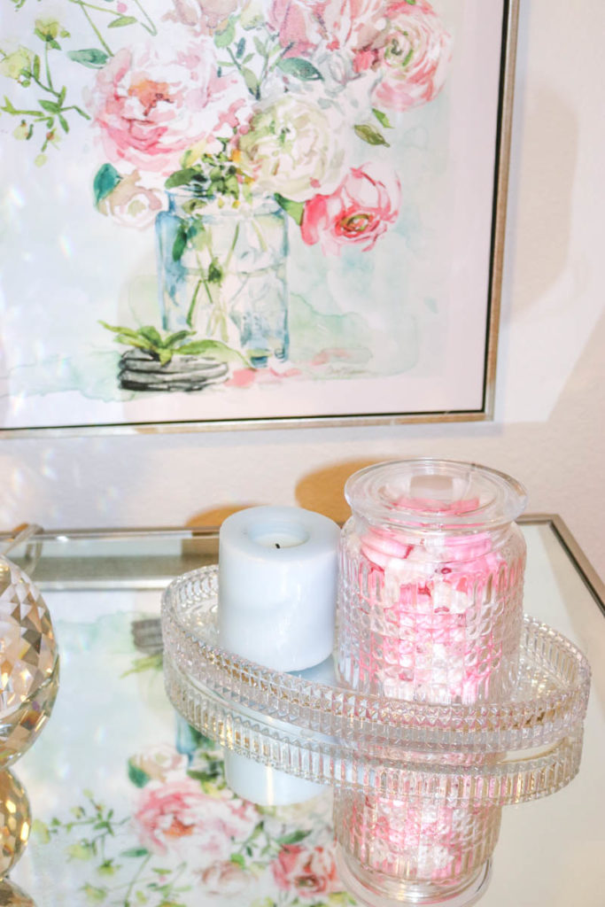 Turtle Creek Lane showing Drew Barrymore Flower collection crystal tray set from Walmart!